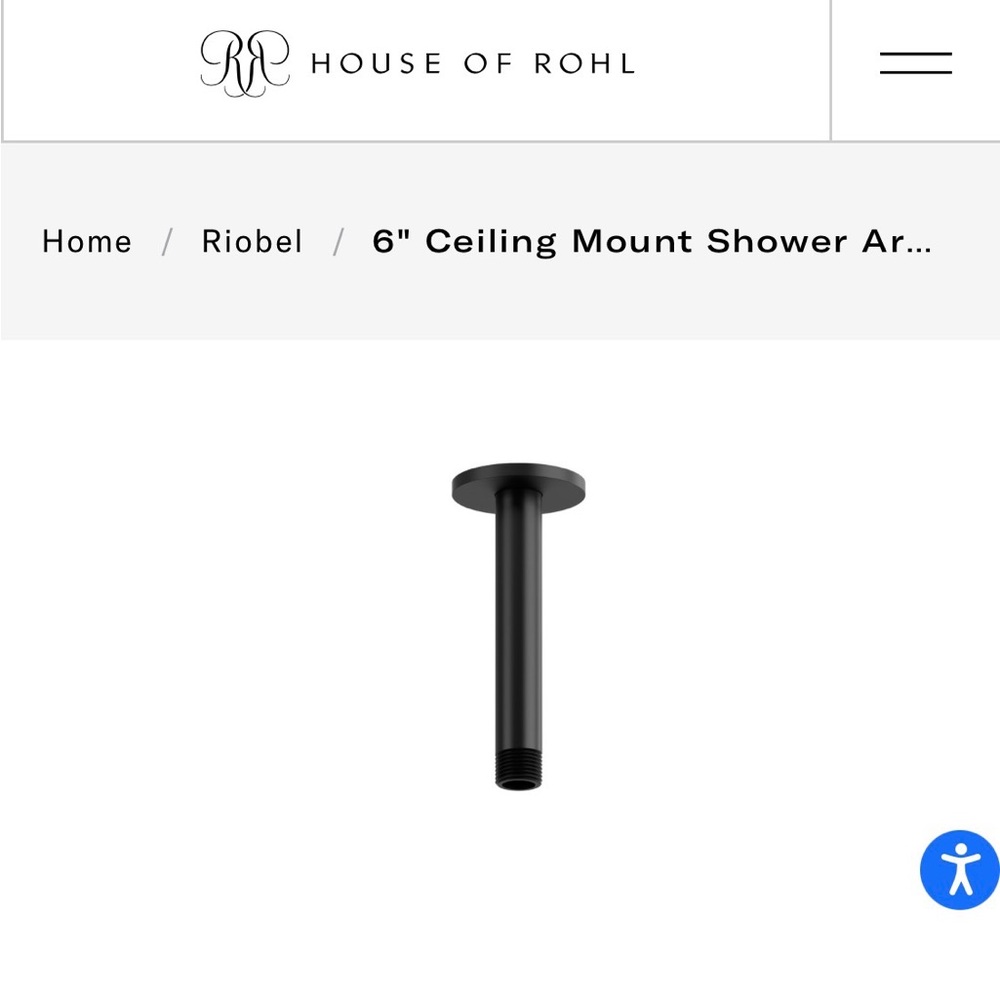6" Ceiling Mount Shower Arm - Black - 508BK